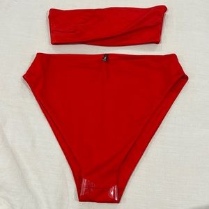 Pretty Little Thing Red Bandeau, High Waist Bikini